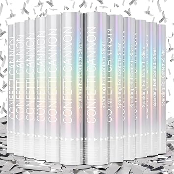 Confetti Cannon 12 Pack Silver Confetti Poppers 12 Inch Streamer Cannon Foil Party Poppers Confetti Shooters Silver Mylar Popper Cannon Bulk for Wedding Birthday Graduations New Year Celebration
