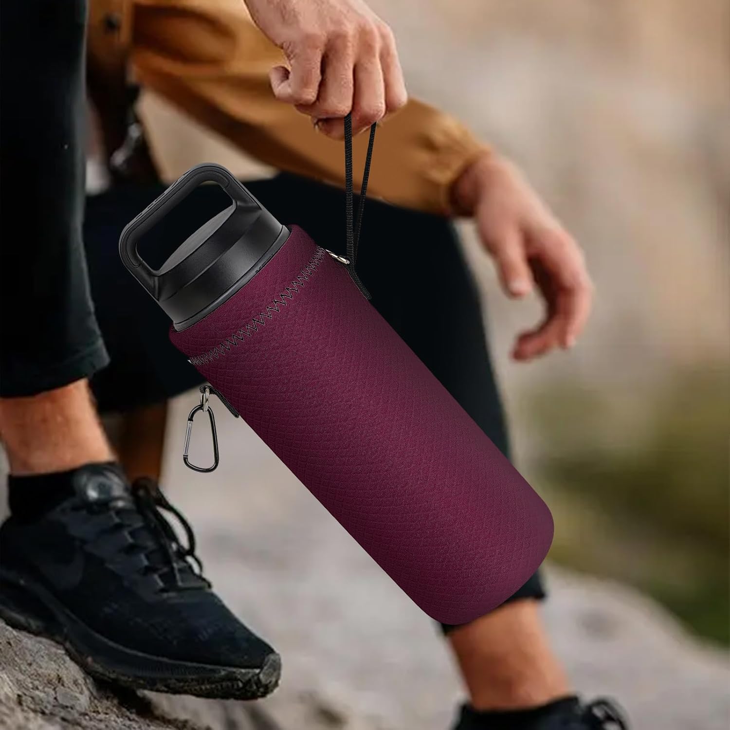 Linkidea Water Bottle Carrier with Strap Compatible with YETI Rambler Bottle 26oz/36oz, Waterbottle Sling Bag Holder with Shoulder Strap, Wine Red - Image 6