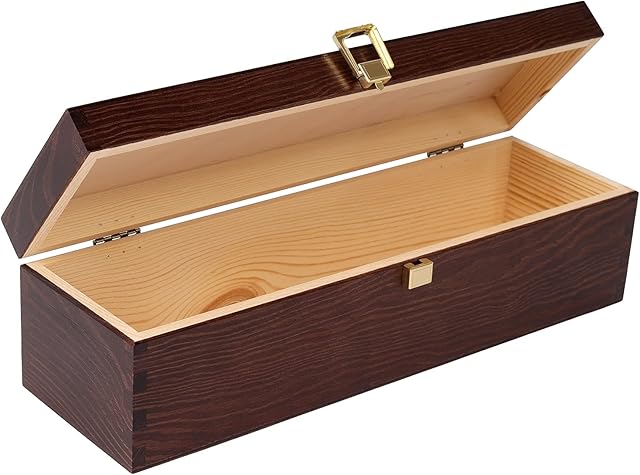 Creative Deco Brown Wooden Wine Box Gift Storage | 1 Bottle | 35.1 x 11 x 10 cm | Wood Holder Lacquer | Perfect Luxury Box for Christmas, Birthday, Wedding, Valentines Day, Anniversary