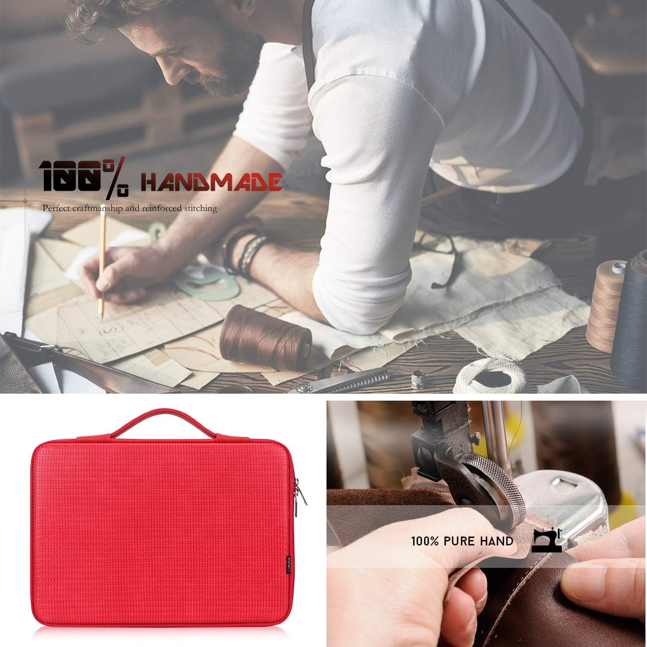 FYY 12"-13.3" [Waterproof Leather] [Solid Hard Shape] Laptop Sleeve Bag Case with Inner Tuck Net Fits All 12-13.3 Inches Laptops, Notebook, MacBook Air/Pro, Tablet, iPad Red