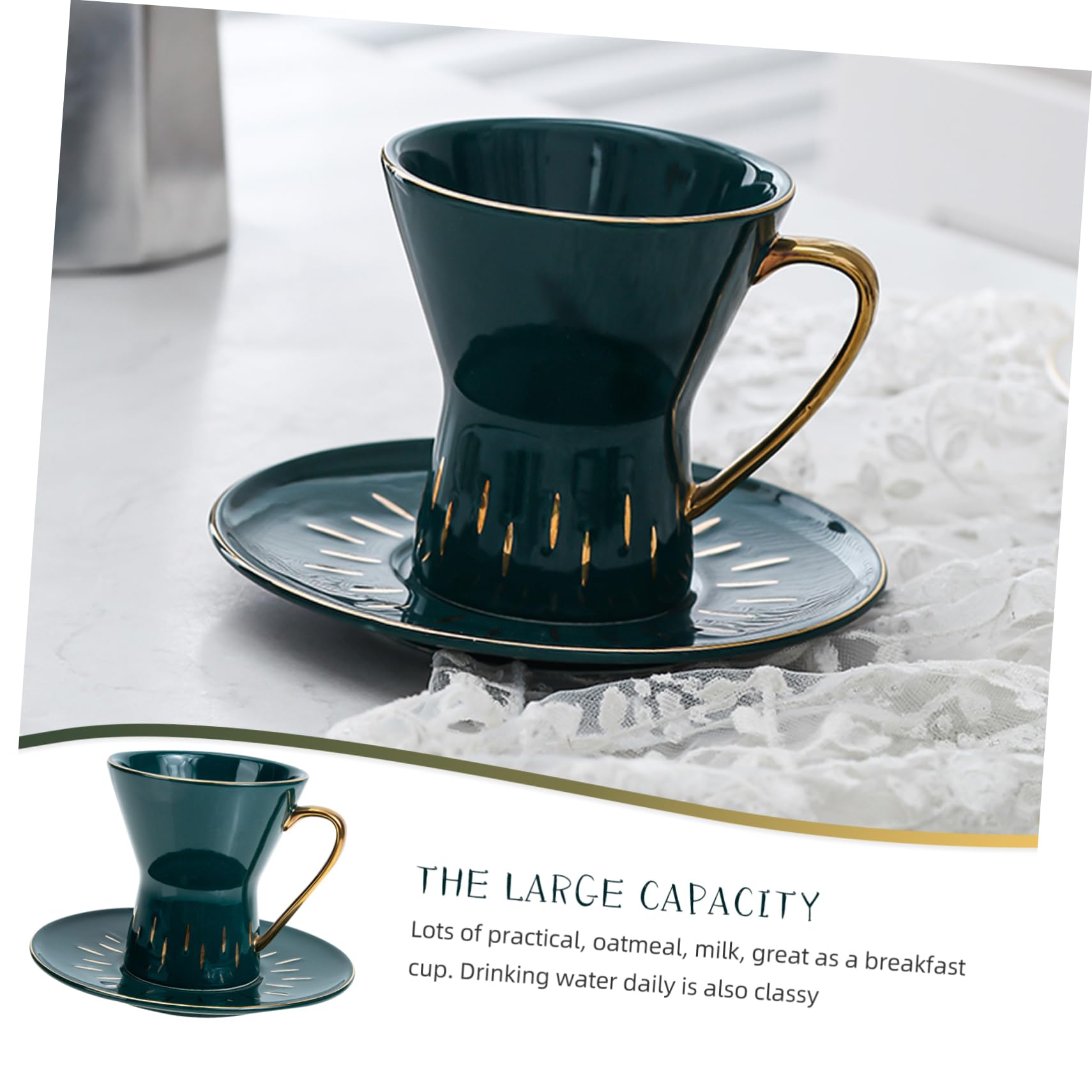3 Sets Pour over Kaffeetasse Espresso-Tasse Keramik-Kaffeetasse und Untertasse, Kaffeetasse mit weißer Untertasse mit Goldrand, Espressotassen und Untertassen, Bürokeramik, gut aussehende