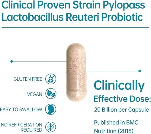 Vista 4 de 5-in-1 High Potency H. Pylori Probiotic, 1 Per Day - Supports Gastric Lining Integrity, Occasional Indigestion, Acid Comfort - Pylopass