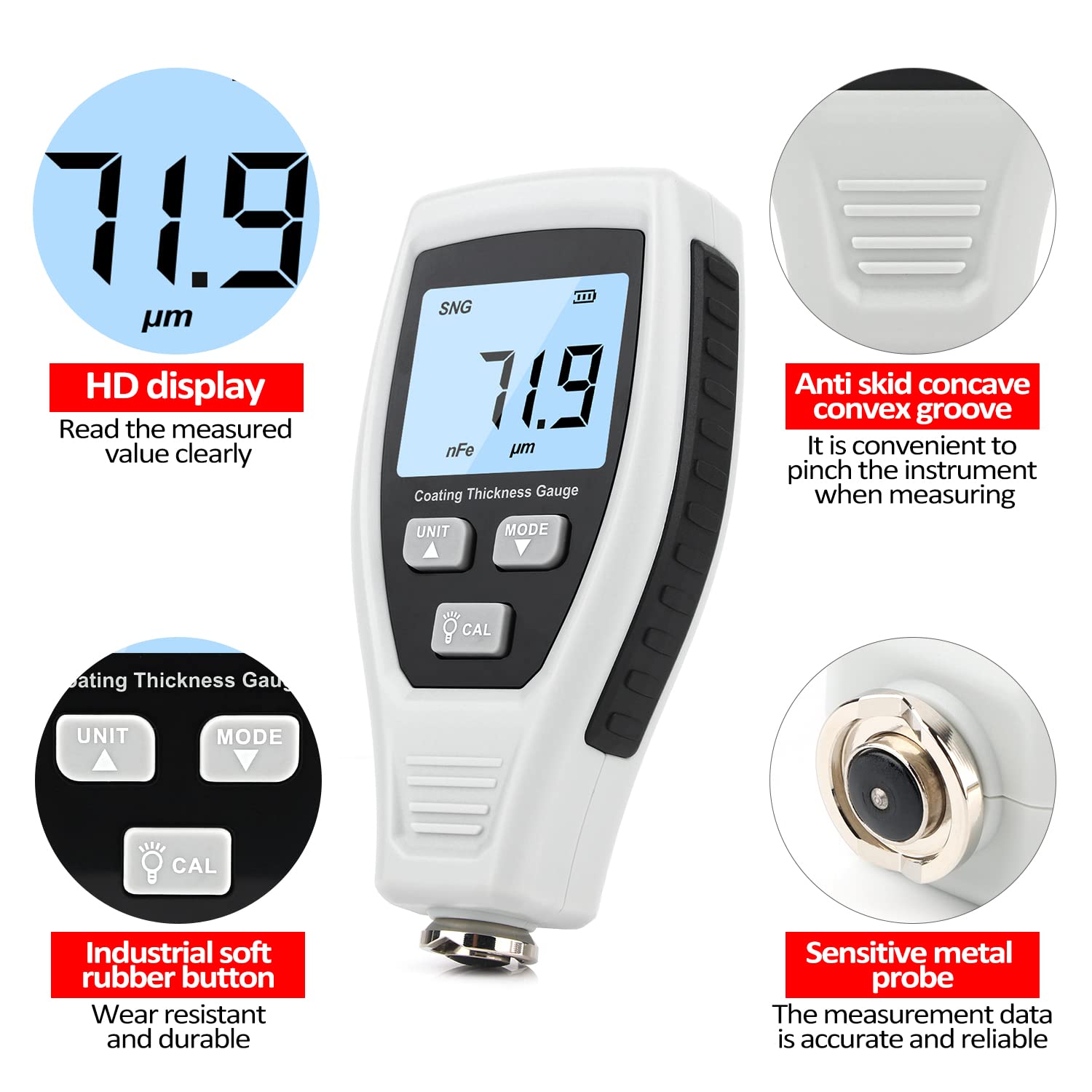Snapklik.com : Paint Thickness Gauge, XRCLIF Coating Thickness Meter ...