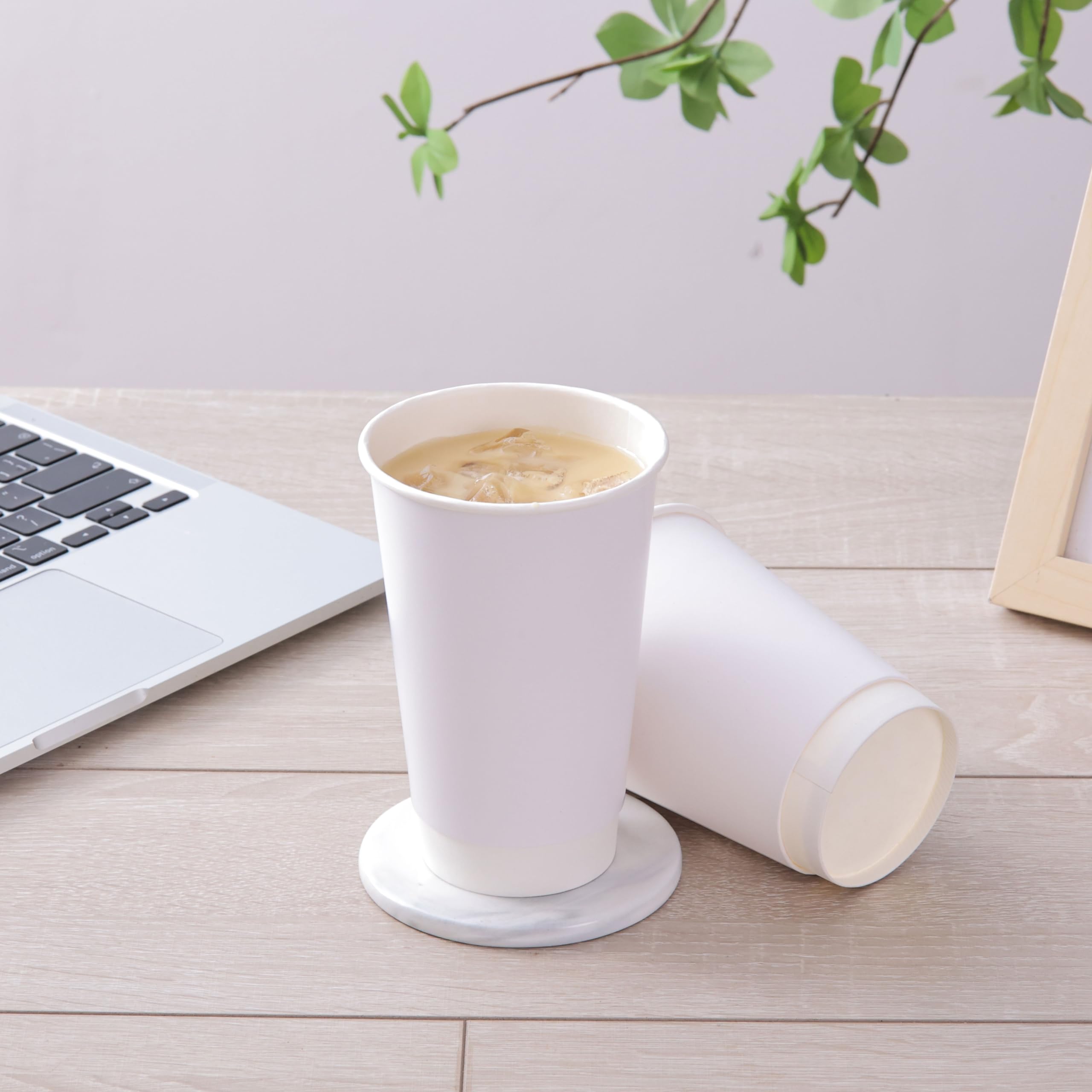 Nicoman Lot De 100 Gobelets Jetables En Carton Blanc à Paroi