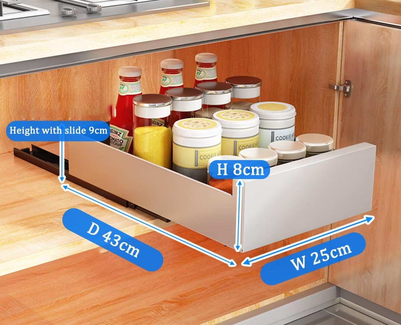 Cassetto Telescopico Regolabile Per Armadi - Organizer Estraibile In Acciaio, Larghezza 32-68cm, Bianco - Foto 5