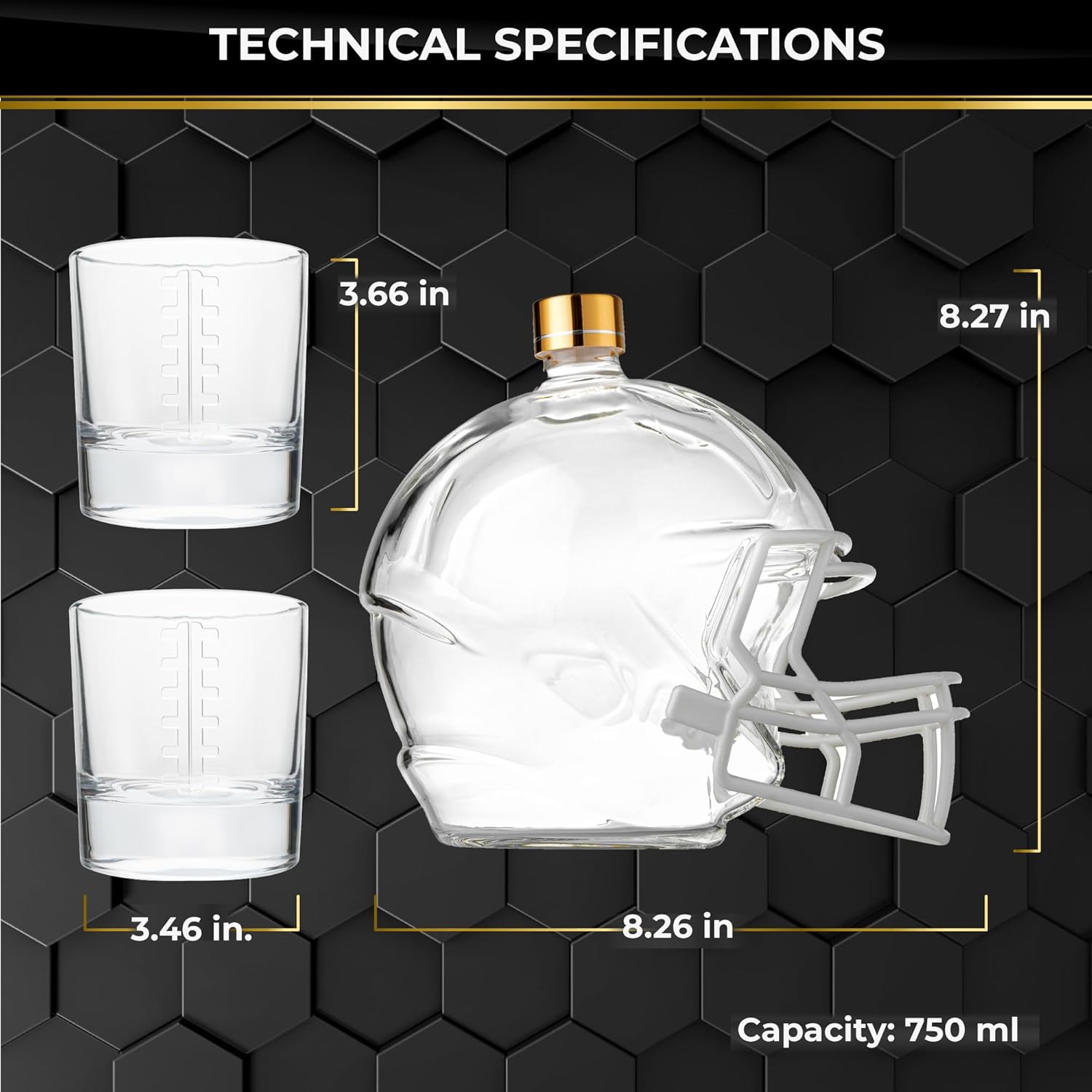 Football Whiskey Decanter Set – 750ml Helmet Decanter with 2 Glasses – Gifts for Football Fans, Dad, Husband, Men – Premium Whiskey, Bourbon, Scotch Glassware – Unique Football Design by Krown Kitchen - Image 5