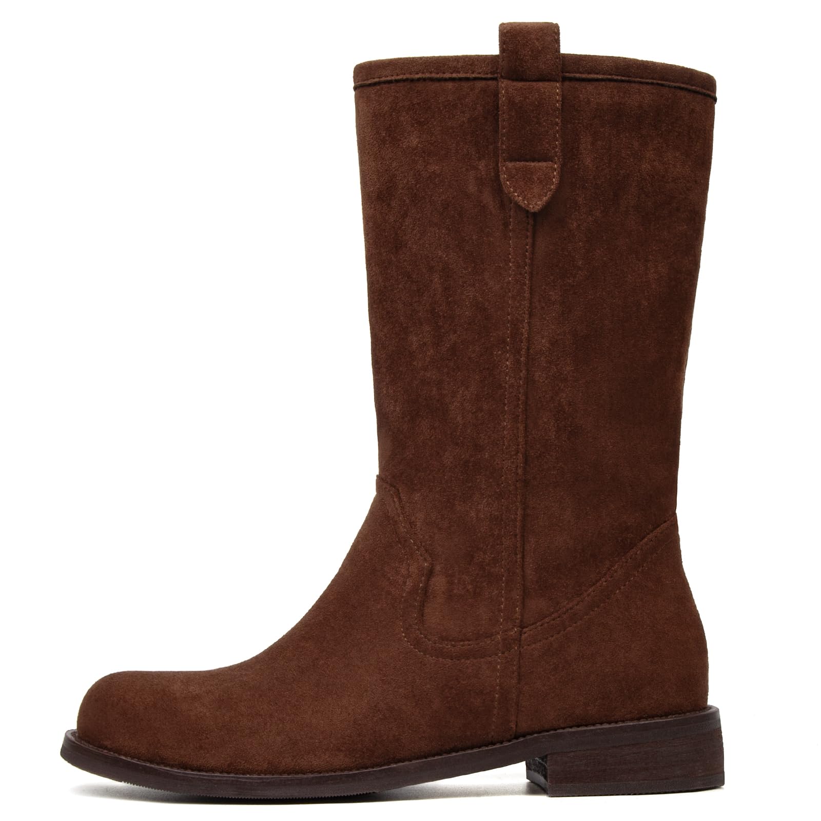Mid Calf Boots for Women Pull On Chunky Block Low Heel Round Toe Campus Boot Comfortable Casual Boots