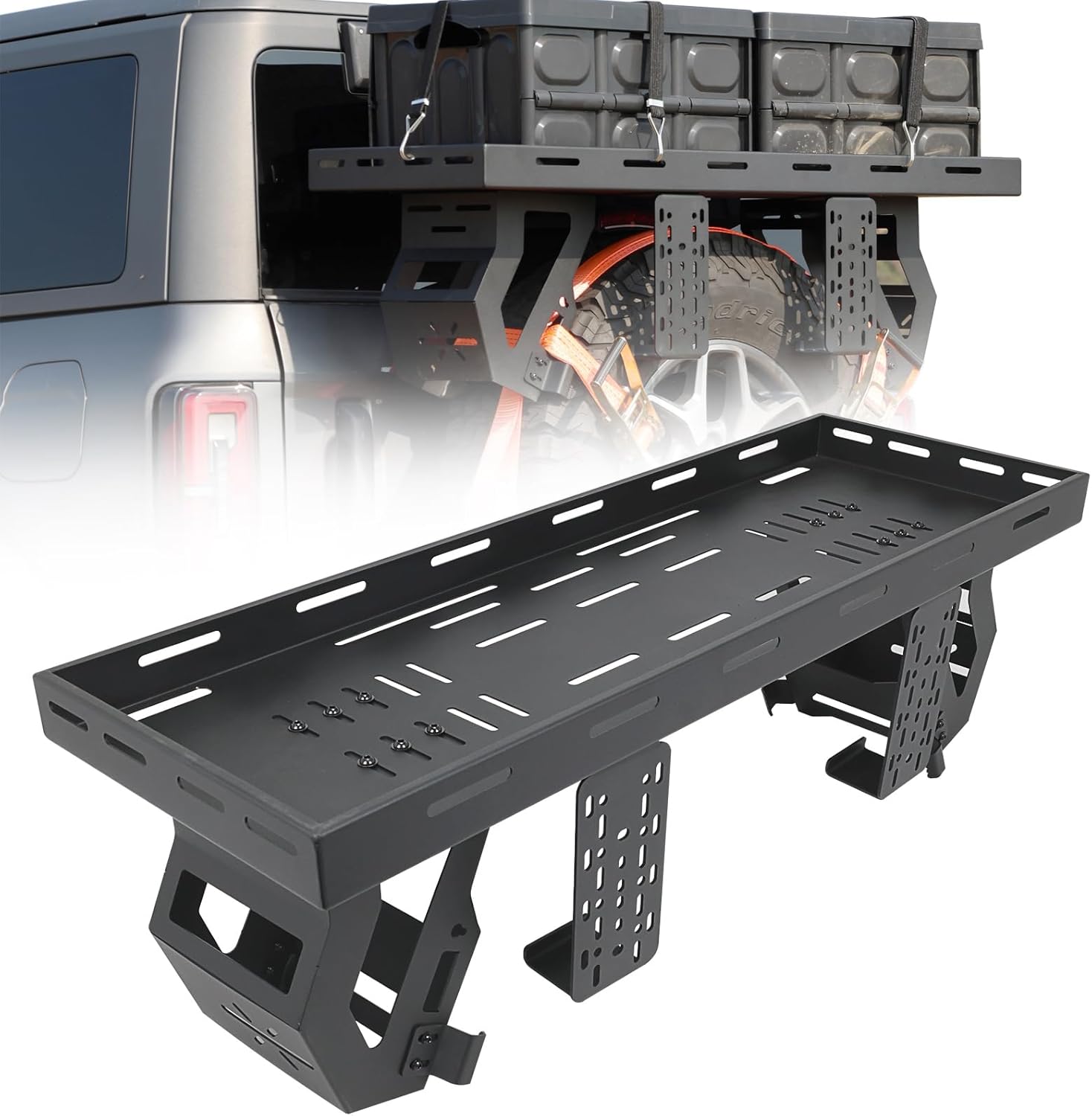 Utility Spare Tire Cargo Rack Basket Storage Tray Fit for 1976-2025 Wrangler JK/JL/TJ/YJ/CJ & 2021-2025 Bronco with 27"-40" Tires