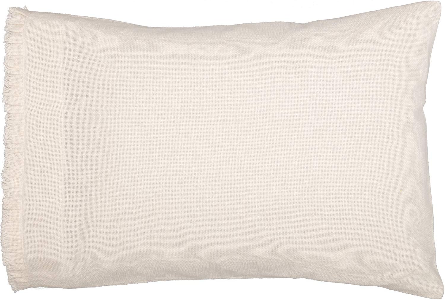 VHC Brands Burlap Pillow Covers - Farmhouse Shams Set w/Soft Cotton Ruffled Fringe - Antique Off -White Pillow Case Set of 2, Standard