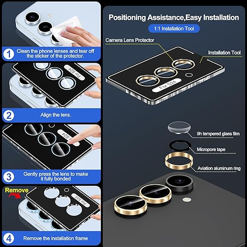 Vista 248 de para Samsung Galaxy Z Flip 7 Protector de Lente de Cámara, Cubierta de Lente de Vidrio Templado con Anillo de Metal Individual, [Fuerte Adhesión] 1
