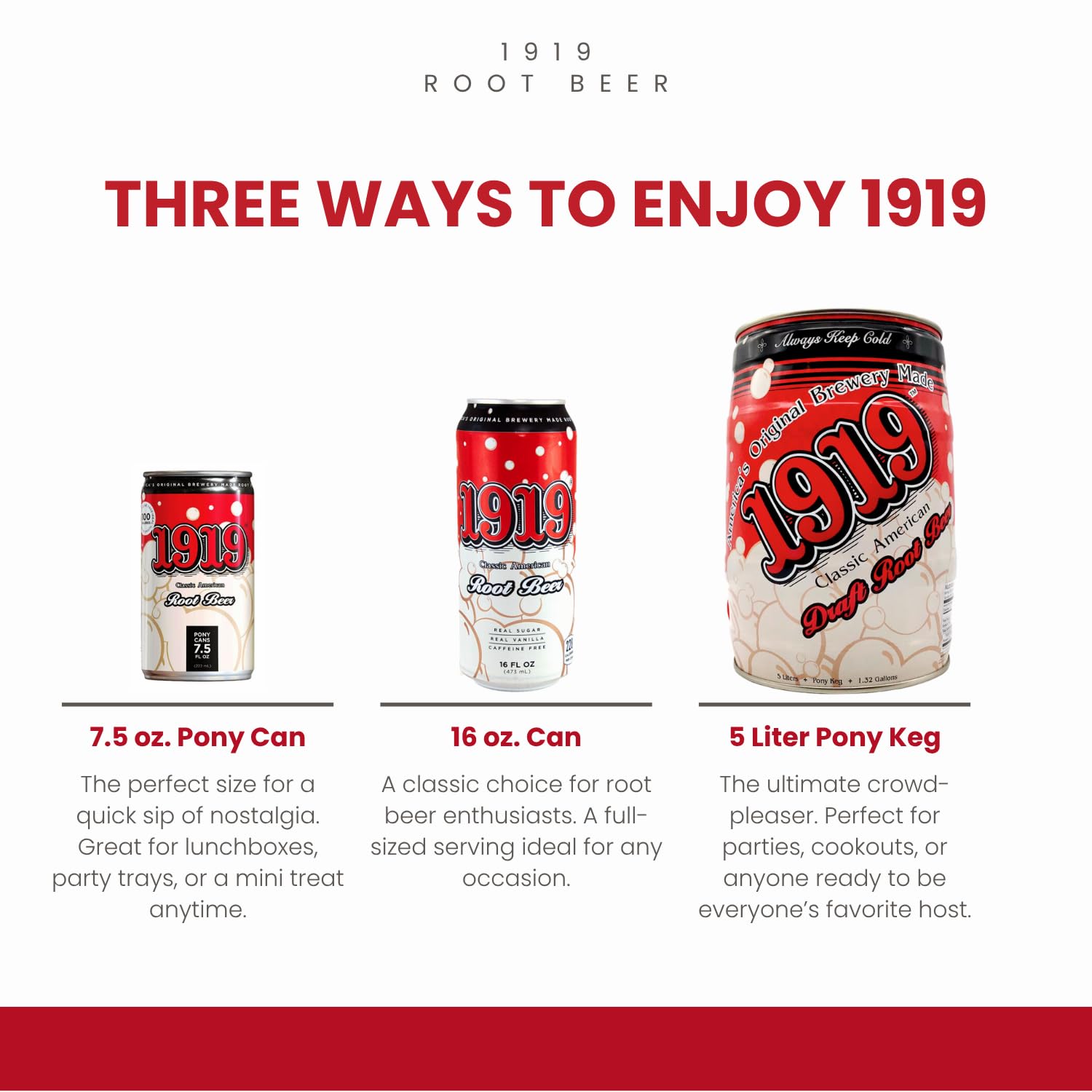 1919 Draft Root Beer Soda, 5 Liter Pony Keg, Caffeine-Free, Real Sugar and Real Vanilla, Small Batch, Creamy, Full Bodied, Family-Founded, Birthday Parties, Sporting Events, Made in USA
