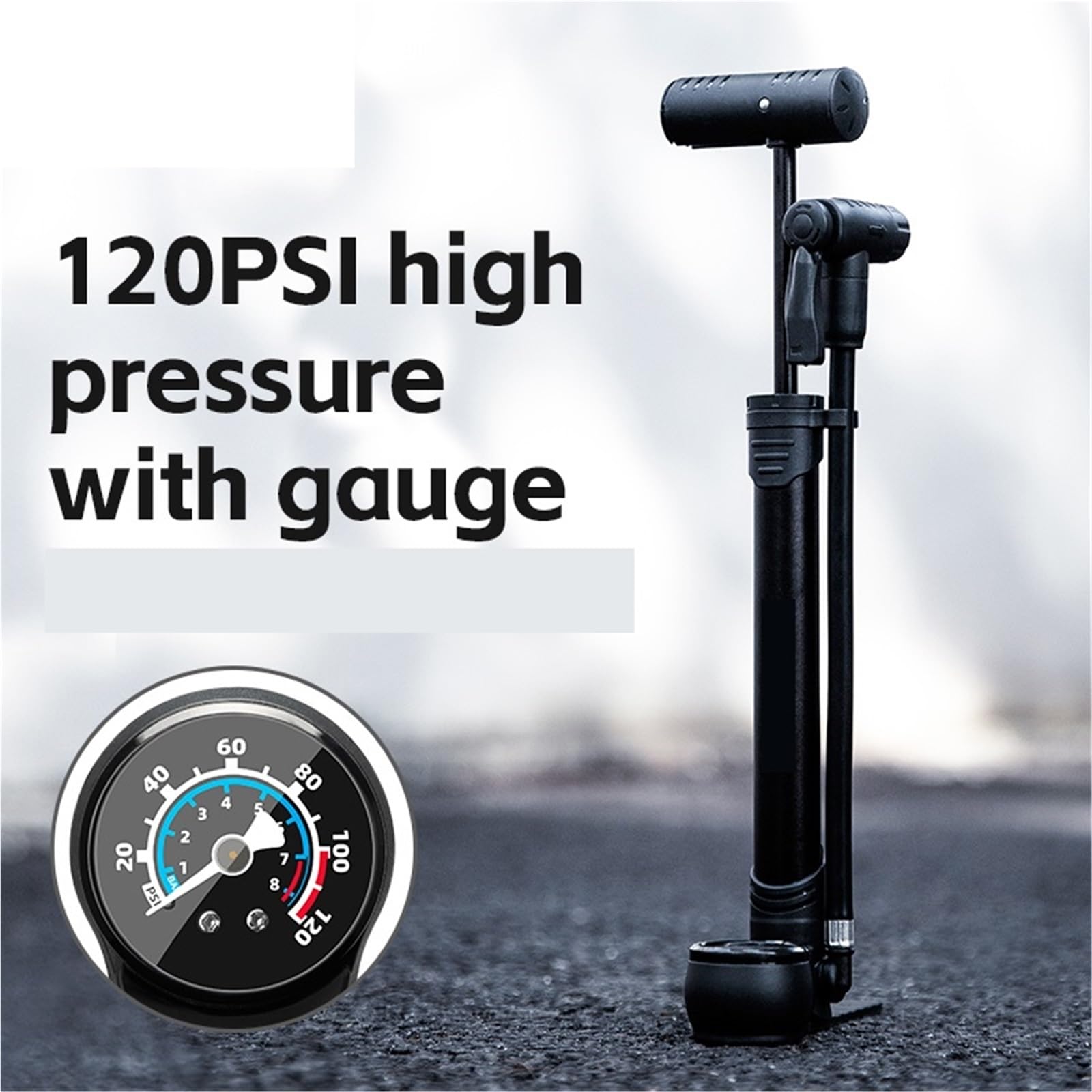 Pompa da bicicletta ad aria portatile 120PSI a mano con manometro MTB Gonfiatore for bici strada per pneumatici per biciclette, palloni e gonfiabil