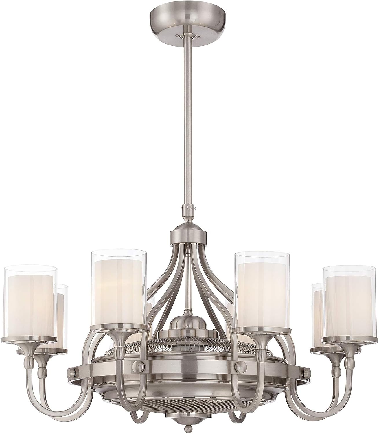 Savoy House 36-329-FD-SN Etesian Fandelier Coastal Clear/Cream Glass Chandelier Ceiling Fan with Light and Remote, 8-Light 48 Total Watts, 22" H x 35" W, Satin Nickel