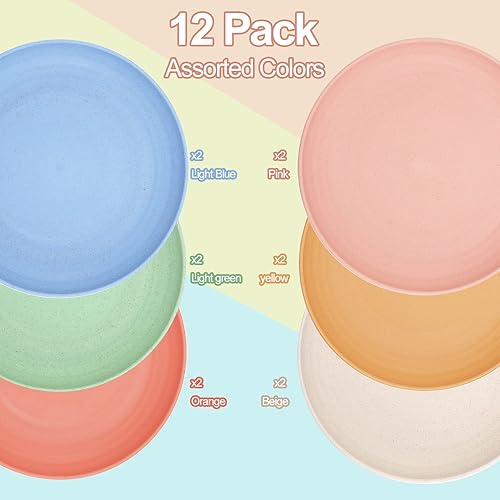 Miniatura 2 de Paquete de 12 platos de paja de trigo, platos ligeros de paja de 9 pulgadas, platos de plástico reutilizables, platos profundos irrompibles,