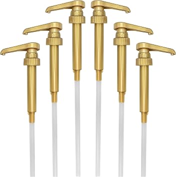Premium Gold Coffee Syrup Pump 6 Pack for 750ml or 1 Liter Bottles - Torani, Monin Plastic 1 Liter Only, Skinny, Starbucks, DaVinci, Coffee Syrup Pump Dispenser