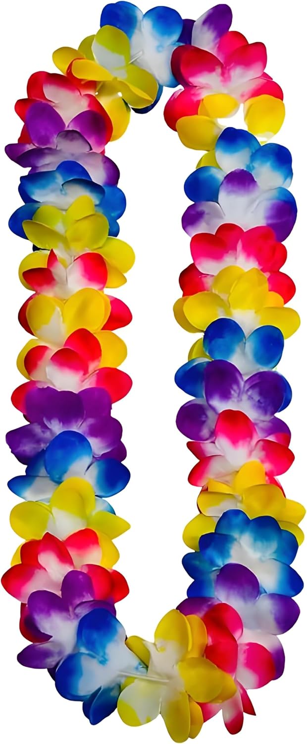 Hawaiian Flower Leis Garland Necklaces, Multi-Colored, Thickened Tropical Party Decorations for Luau Beach Theme Birthday Graduation Wedding (6, Flower Hawaiian Leis)