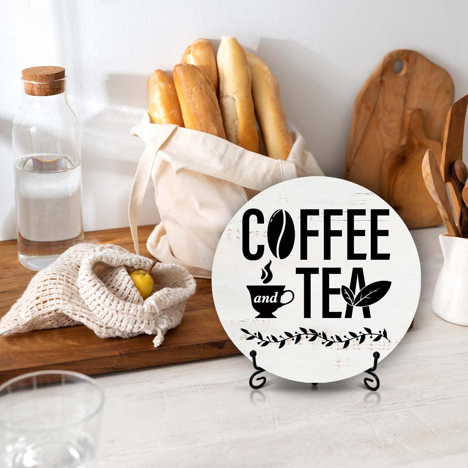 Farmhouse Coffee Bar Sign, 8" Vintage Coffee Accessories Decor for Kitchen, Rustic Wooden Plaques with Stand for Table Shelf, Coffee Tea Themed Gifts - A13 image 3