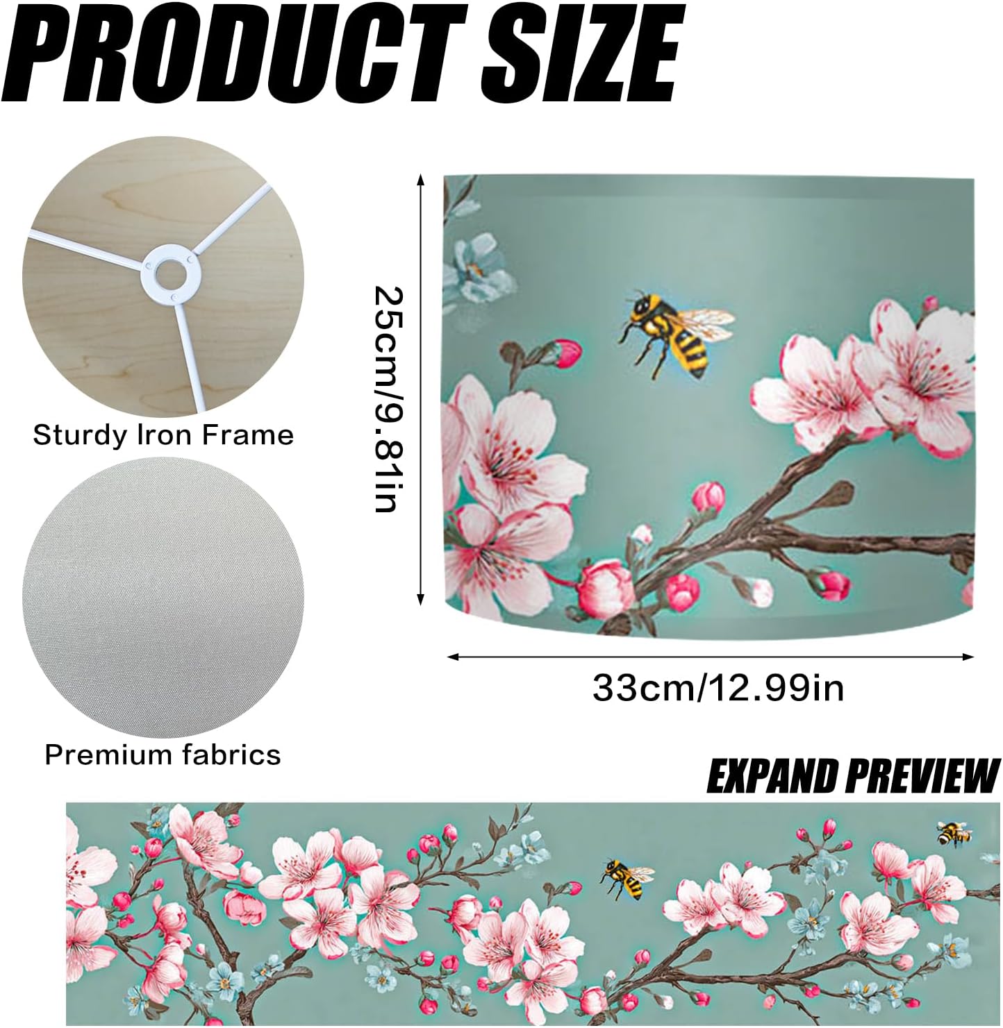 Nuxovilar Lamp Shades Set of 2 (13x9.8 inches, Polyester) - table lamp covers, cherry blossom light shades, suitable for balcony tables, bedroom window sills, home office workstations