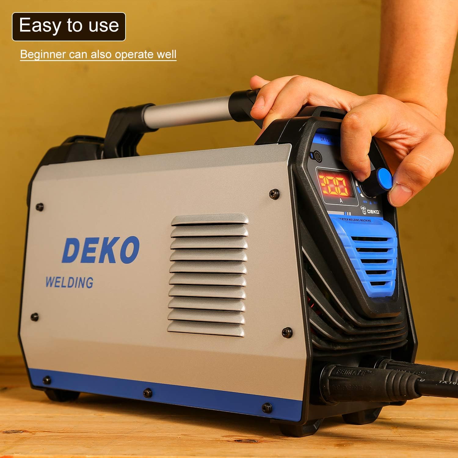 DEKOPRO 200Amp MMA Welder, 110/220V Stick Welder Dual Voltage ARC Welders Portable Welding Machine Electrode Holder, Work Clamp, Input Power Adapter Cable and Brush - - 