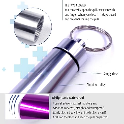 Miniatura 8 de Deke Home - Paquete de 5 llaveros para pastilleros, mini estuche de aluminio impermeable, contenedor portátil para medicamentos de viaje,
