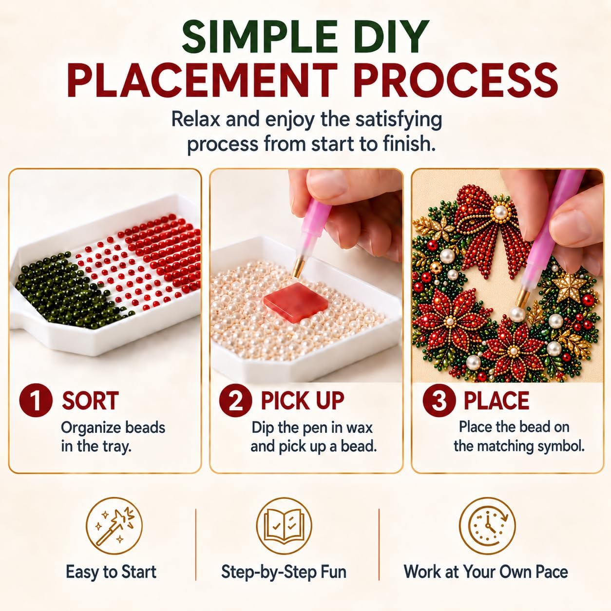 Christmas Diamond Painting Kit, DIY Santa Pearl Art for Adults (Wreath) thumbnail
