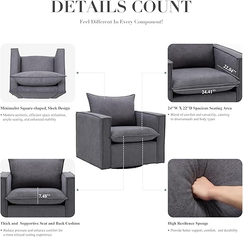 Miniatura 60 de COLAMY Juego de 2 sillas giratorias decorativas de 34 pulgadas, sillón tapizado con almohada de respaldo mullido, moderno y cómodo para dormitorio,