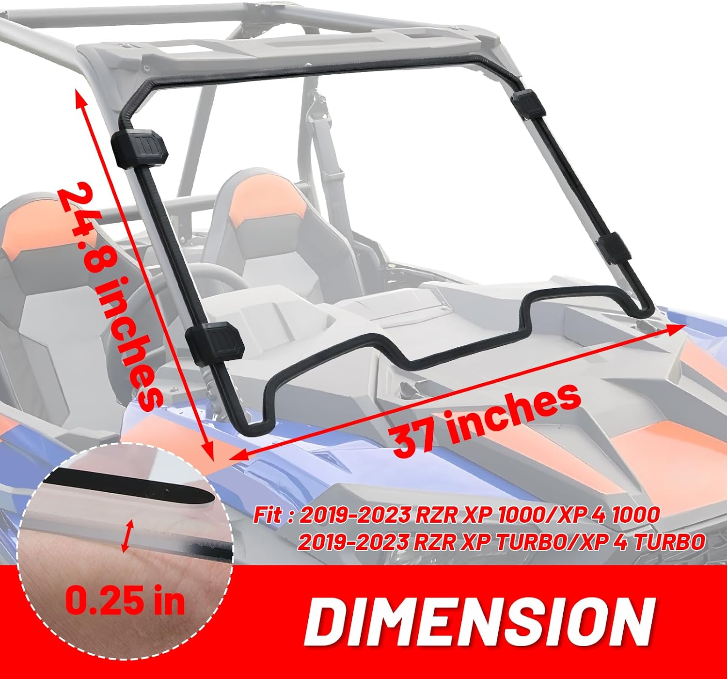StarknightMT RZR XP 1000 Windshield - RZR Windshield Compatible with Polaris 2019-2023 RZR XP 1000/ XP 4 1000 / RZR XP Turbo RZR XP 4 Turbo