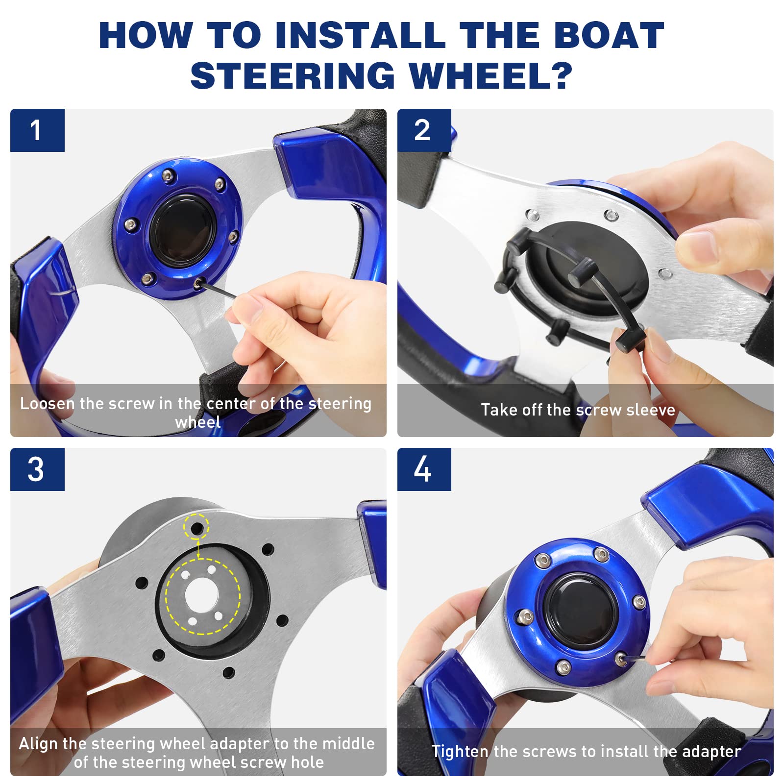 Volante da 12,5 pollici, Adattatore per Volante Marino, 3/4 pollici, Carbonio per Barche, Yacht, Barche Pontoon (Blu)