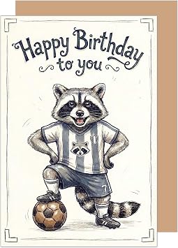 Edition Seidel Premium Birthday Card with Envelope Greeting Card Birthday Card English for Man Woman Child Raccoon Football G4017 SW026