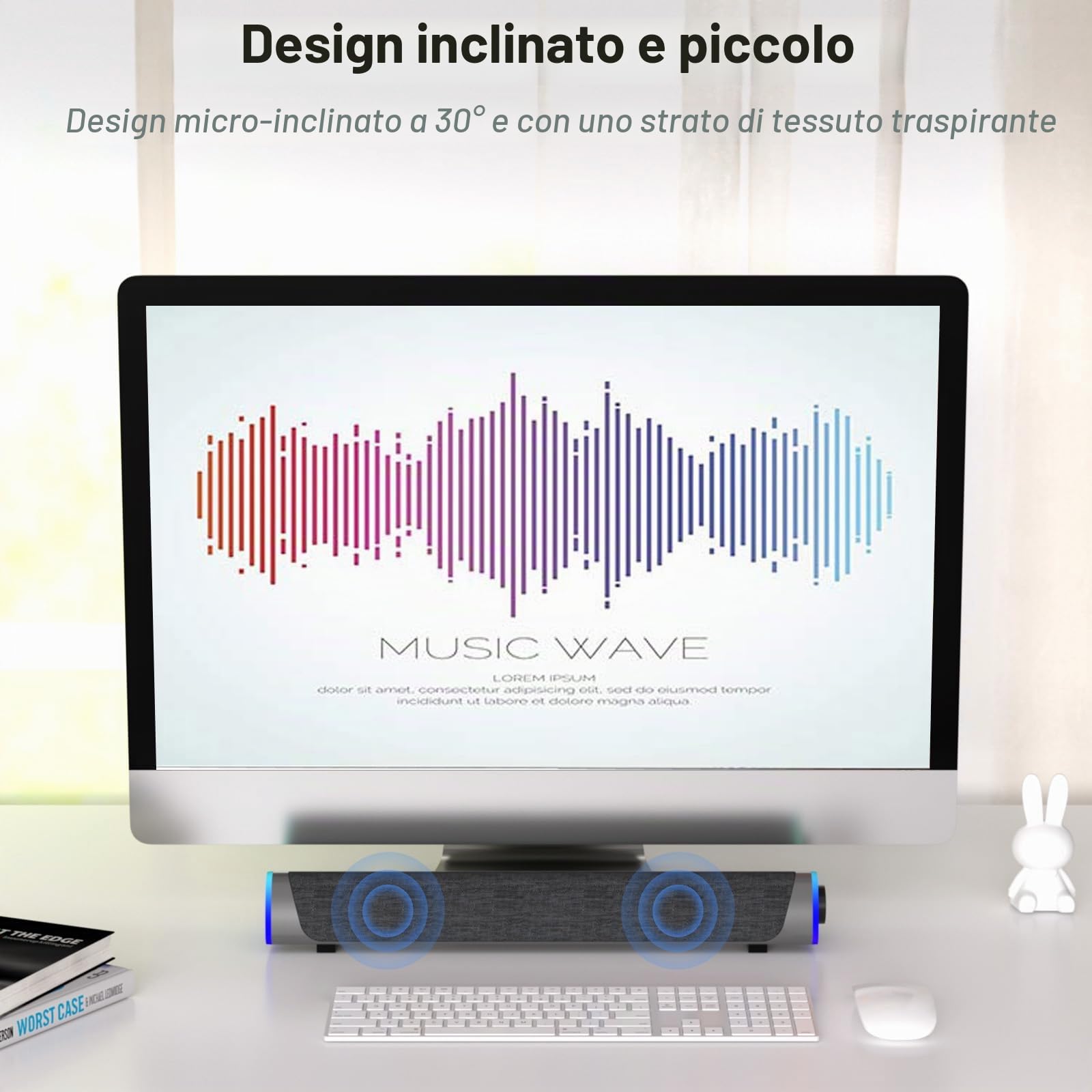 SOULION R30 Altoparlanti PC, Alimentazione USB Altoparlanti Computer, 3.5mm AUX, Luci LED Colorate con Pulsante di Interruttore, Casse PC Surround Soundbar per Computer, Portatile, Laptop, Desktop