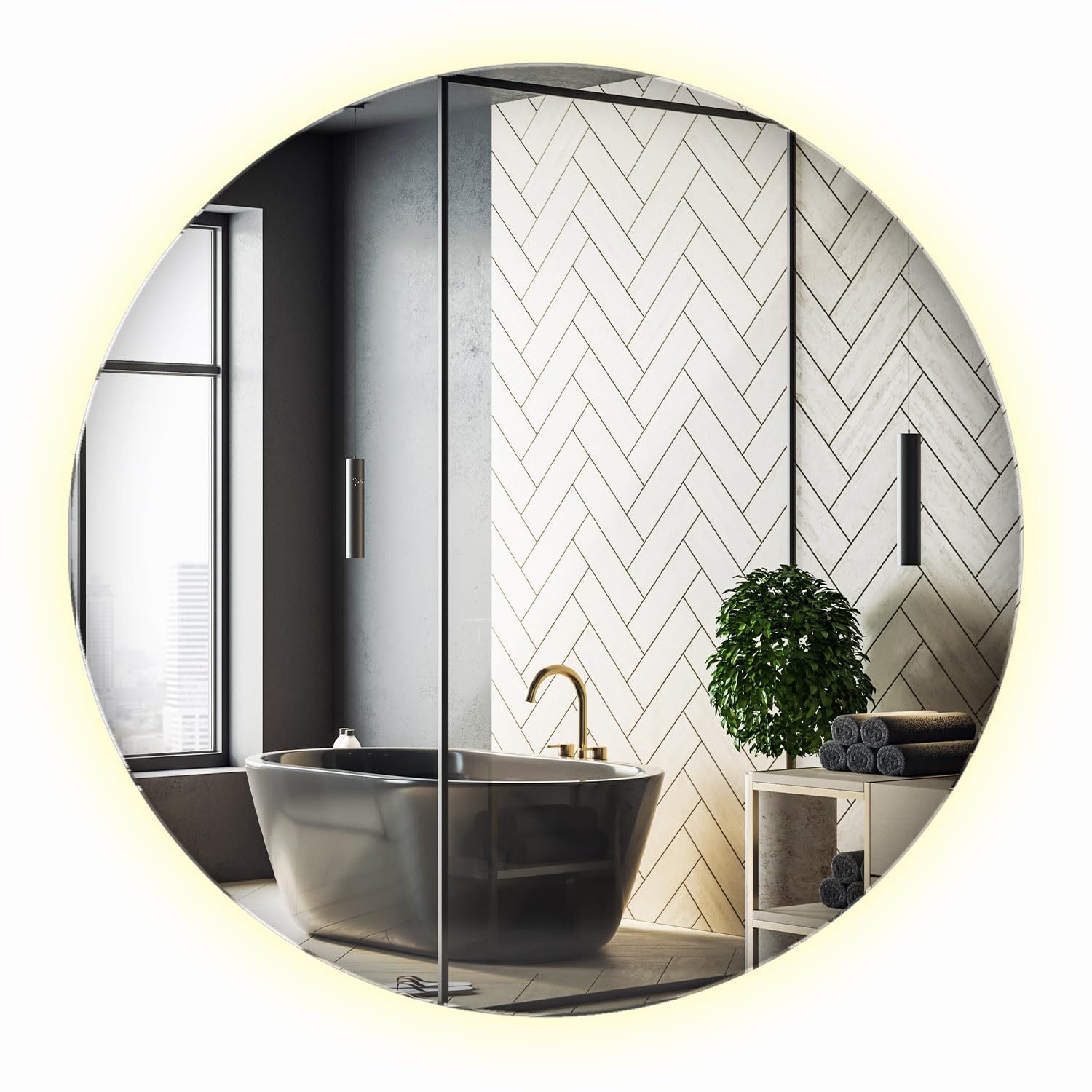 Frameless Round LED Mirror Γ 90cm (35.43 inch) Neutral White Light β Perfect Wall Mirror for Bathroom, Living Room, Makeup & Scandinavian Touch