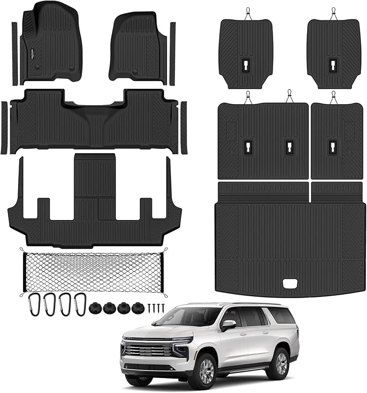 Kit de Tapetes Automotivos em TPE para Chevy Suburban, GMC Yukon XL e Cadillac Escalade ESV 2021–2024, 7 lugares