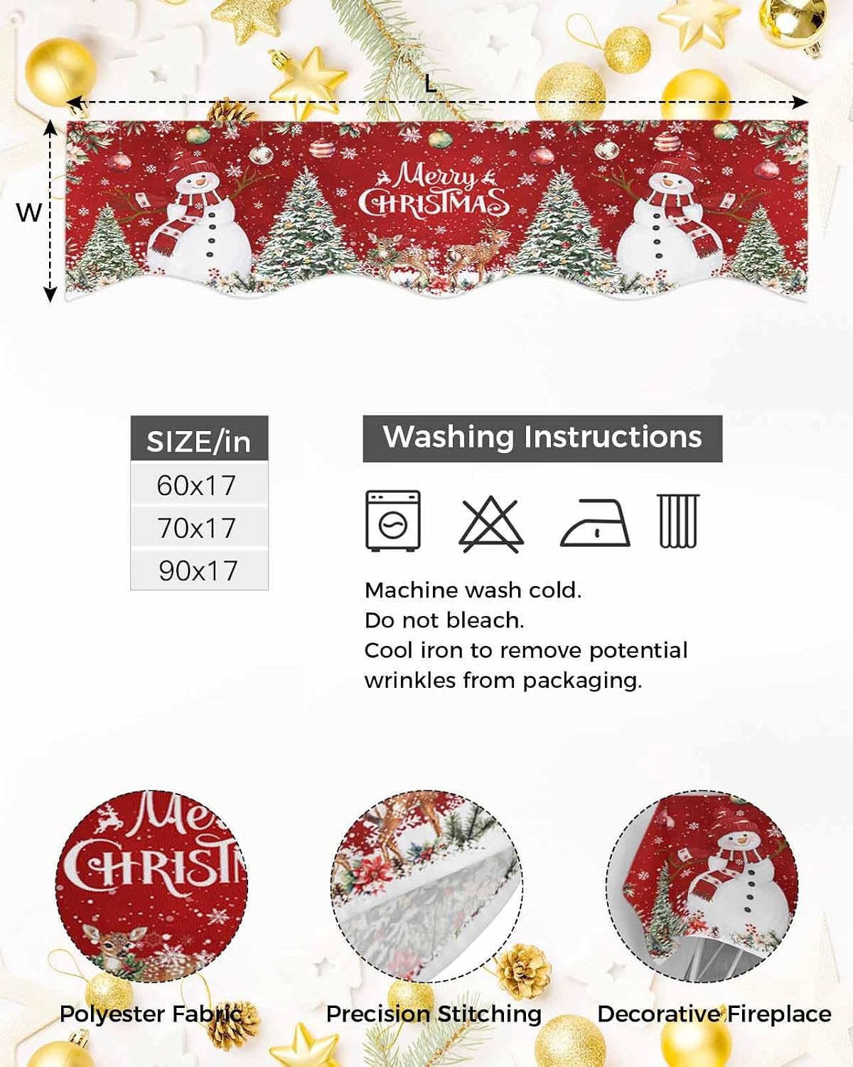 Merry Christmas Red Mantel Scarf for Fireplace Winter Snowman Elk Mantel Cover Christmas Tree Xmas Balls Fireplace Top Scarf Runner for Holiday Living Room Home Decor 70 x 17 Inches