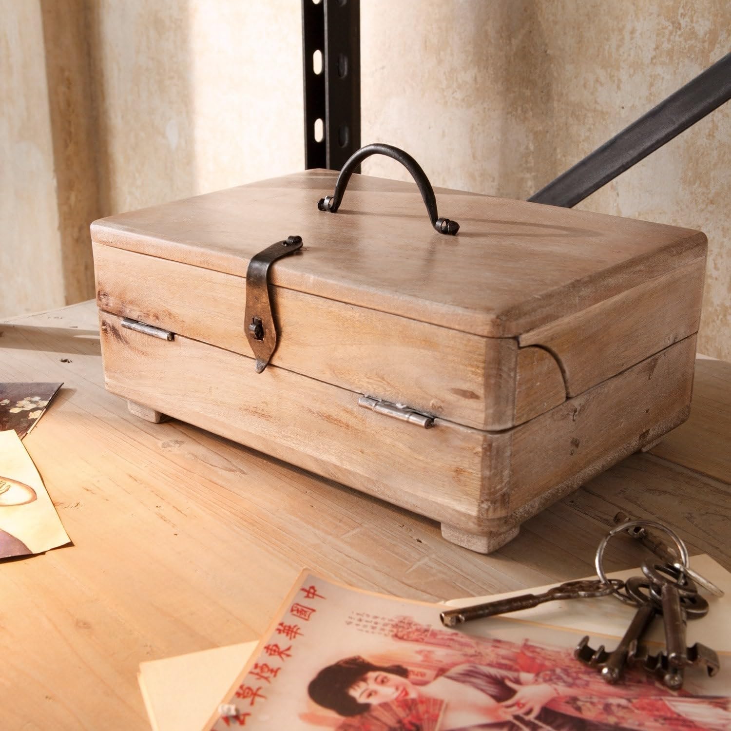 Loberon Tischsekretär Didier, Charmanter Vintage-Look, Handbearbeitet, Nostalgische Box, Aufbewahrung, Organizer, Mangoholz, Eisen, braun