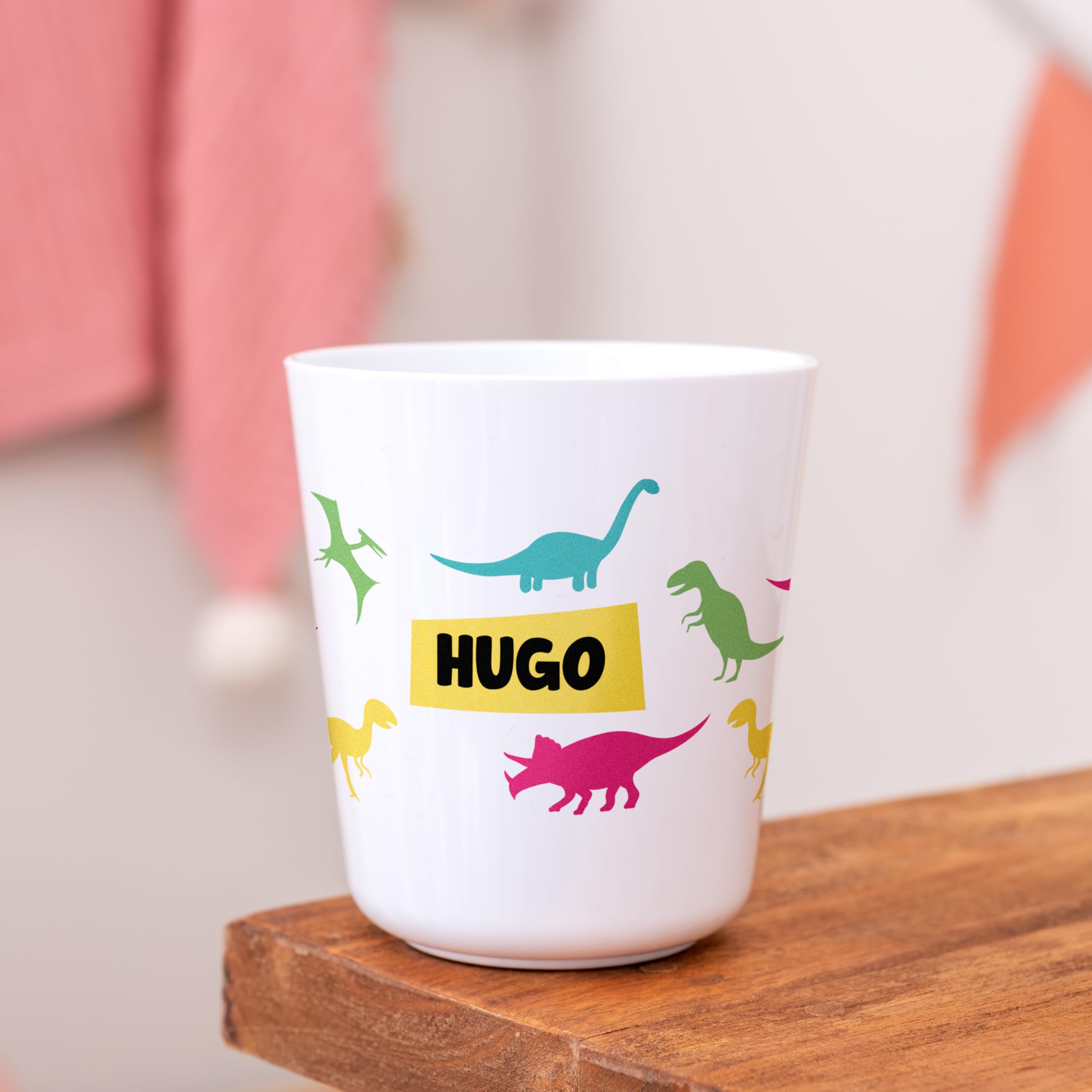 Vaso personalizado para Niños | Vuelta al Cole/Guardería | Vaso Infantil con Nombre | Plástico Irrompible sin BPA | 200 ml (Dinosaurios colores)