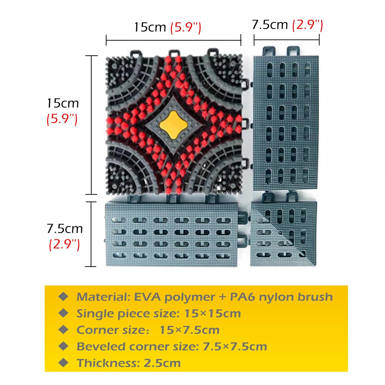 Fußmatte für Außen Bodenmatten für Den Außenbereich mit Rundbürste – Rutschfester Gummi Drainagematte für Gewerbe Küche Garage Garten Hochbelastbar(90x105cm/35.4x41.3in)