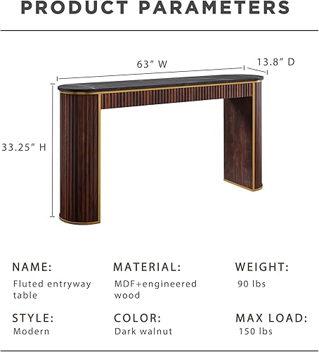Miniatura 2 de OKD Moderna mesa consola acanalada, 63 pulgadas de largo para entrada estrecha y mesas de sofá para pasillo, mesa decorativa alta detrás del sofá