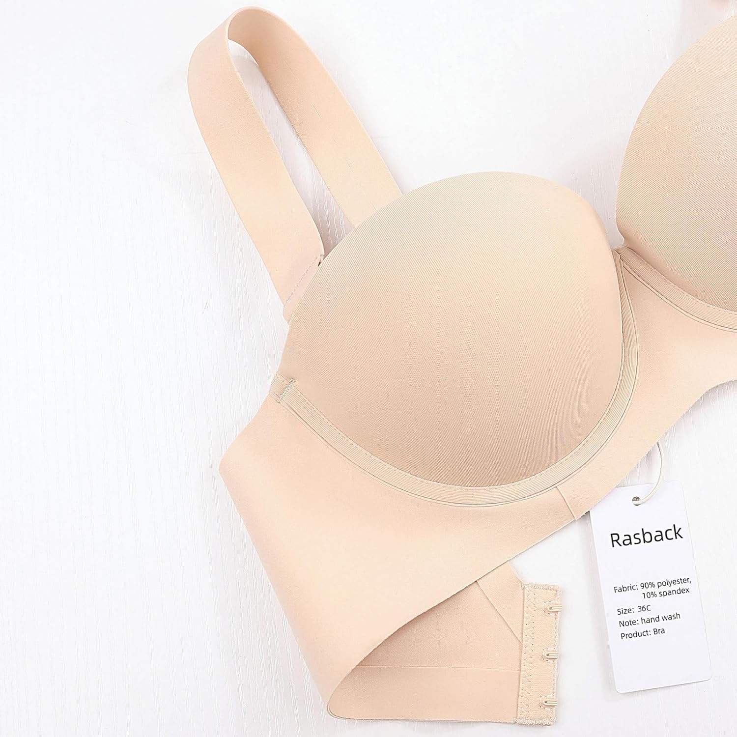 Balconette Push Up Bras for Women Support Underwire Back Smoothing T-Shirt Bra Beige 32C - Image 3