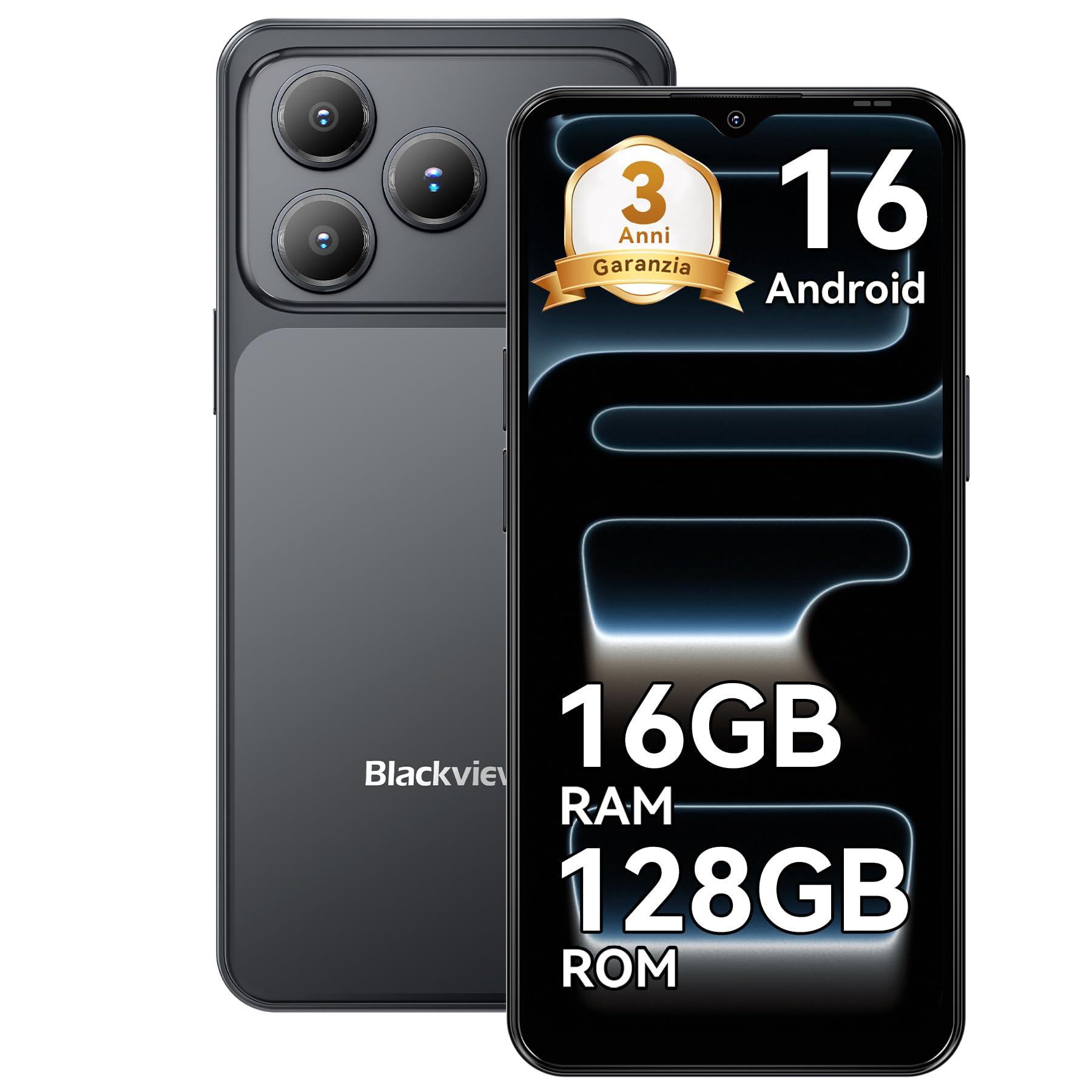 Blackview WAVE 7C Smartphone Offerta Android 16, 32MP+13MP, 6.56", 16GB+128GB/2TB TF Espandere Memoria,Telefono Cellulare Offerta 5000mAh/3.5mm/IP54/WiFi 5G/Face ID/3 Slot Per Carte,3 Anni Garanzia