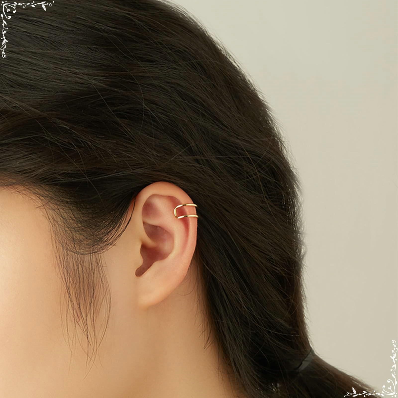 Daesar Orecchini Oro Donna 9K 375, Orecchini Ear Cuff Donna Doppia Fila Geometrico Lucido Non Piercing Orecchino Oro Giallo per Fidanzamento Matrimonio