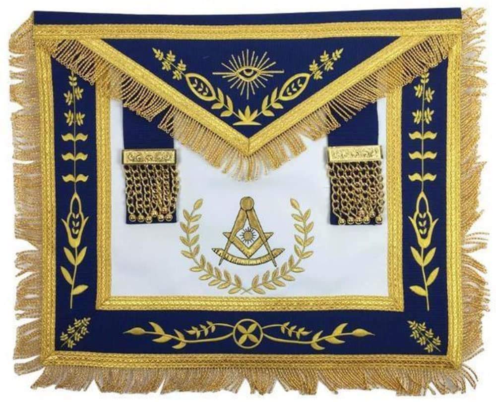 Masonic Blue Lodge Past Master Gold Machine Embroidery Freemasons Apron (Lambskin)