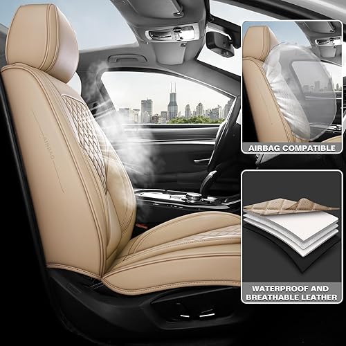 Miniatura 4 de GEEYONTEK Juego completo de fundas de asiento de automóvil, 5 asientos, universales, impermeables, de cuero, para la parte delantera y trasera,