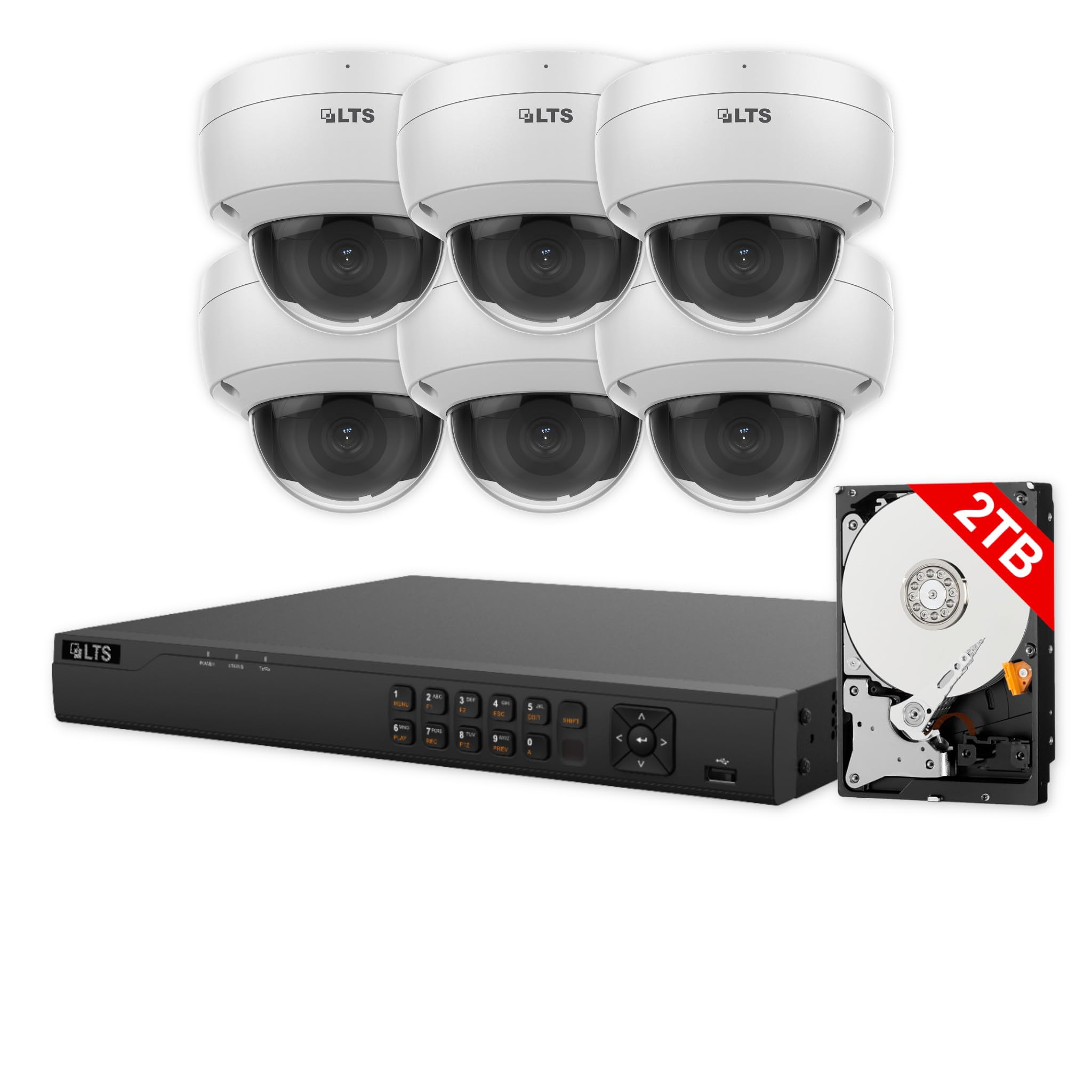 LTS 8ch PoE Security Camera System, 8-ch NVR with 2TB HDD + 4MP IP Cameras (6 Dome Cameras)