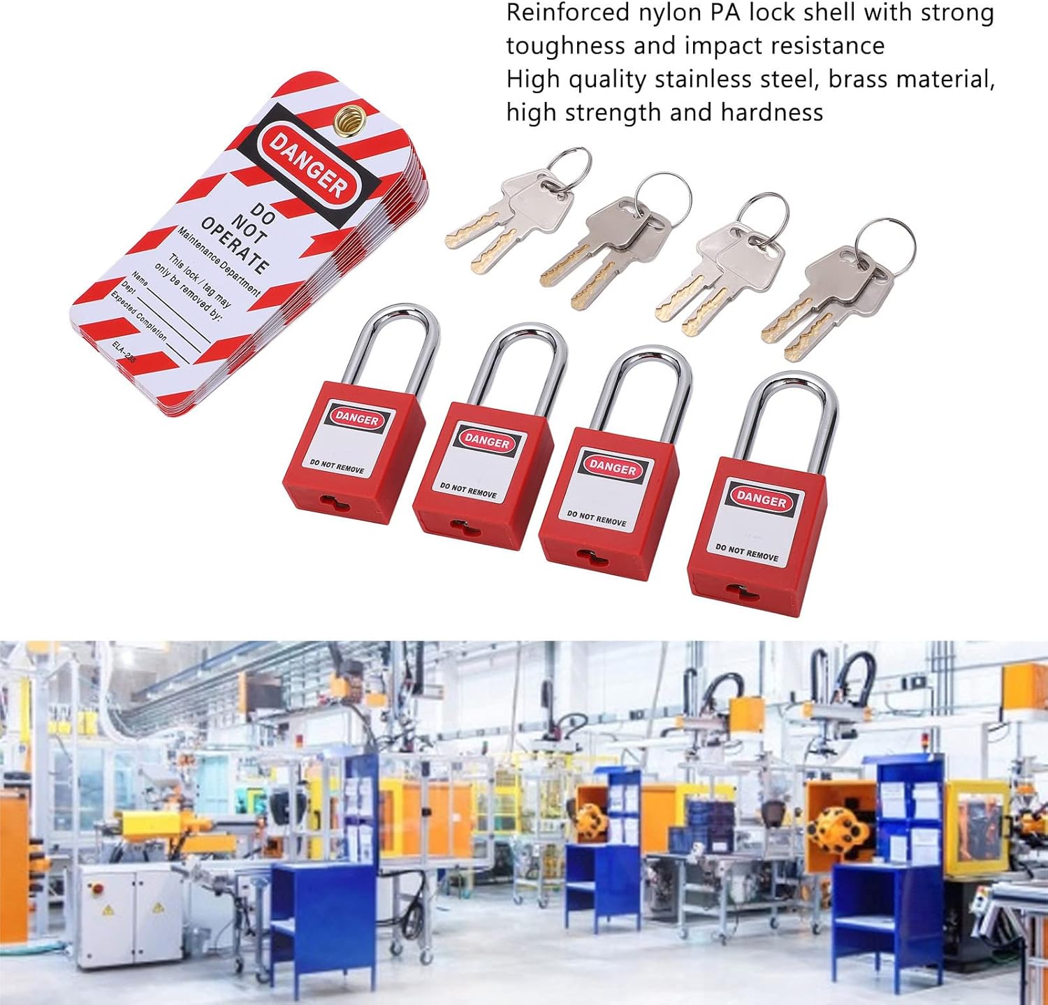 Lockout Tagout Kit Heavy Duty Safety Padlocks with Keys Loto Tags for Industrial Electric Power Workplaces