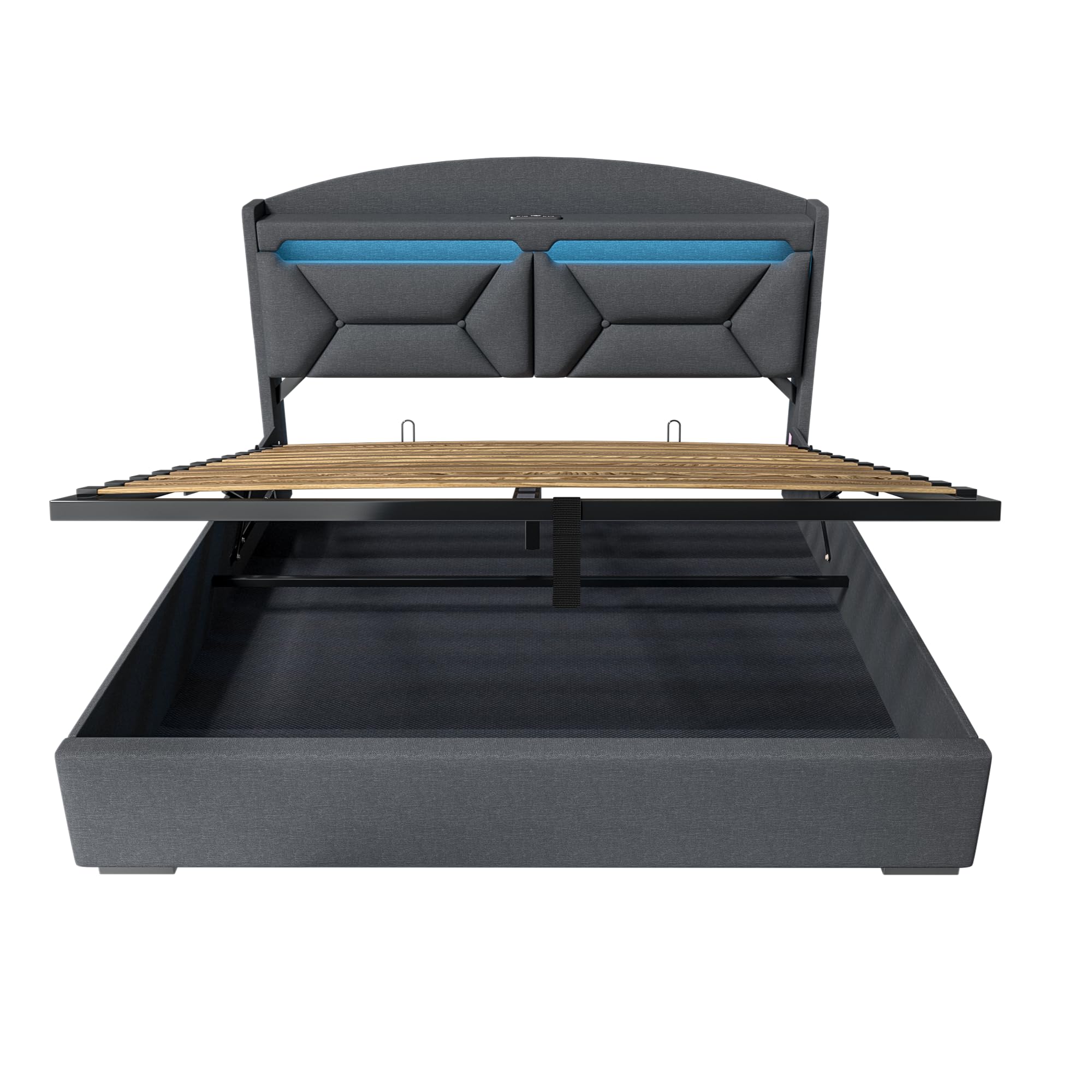 Cama Matrimonio 160x200 con Almacenamiento, Camas Matrimoniales con LED, Puertos USB y Type-C, Canape 160x200 Hidráulico, Cama Matrimonio con Cabecero, Lino, Gris, Colchón No Incluido