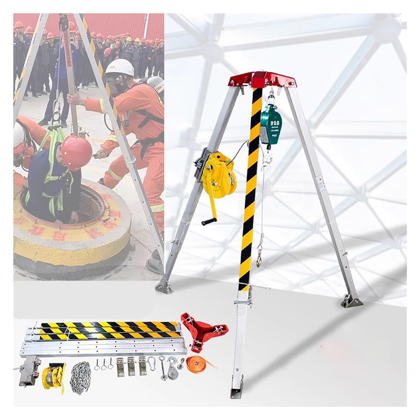 Trépied de Sauvetage Multifonctionnel en Aluminium, Support de Levage rétractable Portable pour espaces confinés, kit de trépied de sécurité antichute, équipement de Sauvetage d'ur