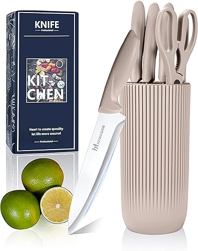 Miniatura 8 de Juego de cuchillos – Juego de 6 cuchillos para tijeras de cocina con soporte compacto, cuchillo de chef afilado sin palillo, apto para lavavajillas