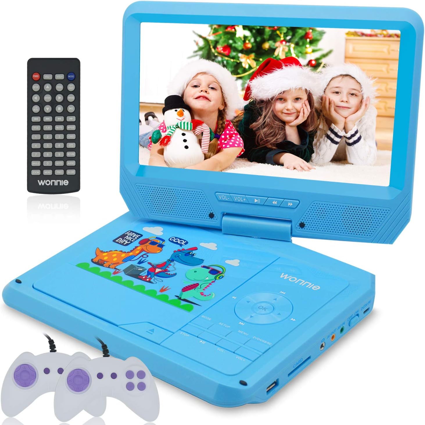 WONNIE 11.5'' Kids Portable DVD Player with 9.5’’ Swivel Screen, Games/USB/SD Card Readers and Built-in Rechargeable Battery ( Blue )