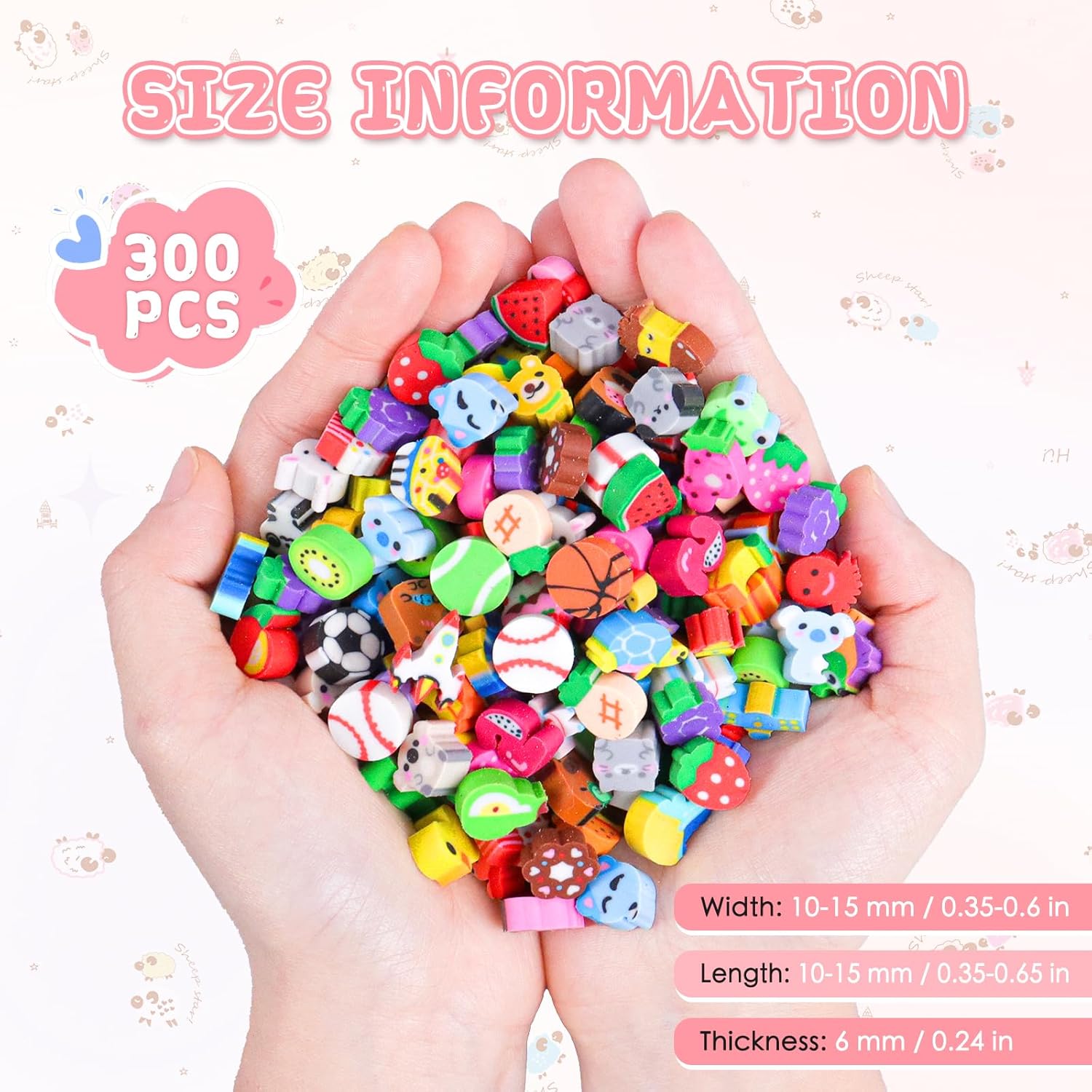 300PCS Mini Erasers for Kids Bulk, Cute Animal & Fruit Pencil Erasers Assortment, Small Classroom Rewards, Party Favor Supplies, Easter Egg Stuffers, School Prizes Goodie Bag Fillers
