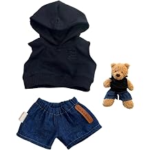 9-12"/30cm Teddybear Clothes Outfit Black Hoodie + Denim Shorts Set for 12" Bashful Bunny, 11" Bumblybear,Medium Bartholomew BearNO Doll